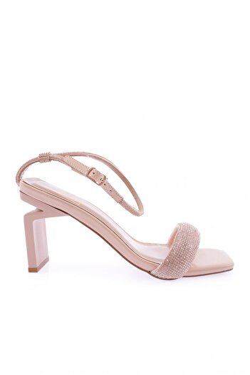 DGN Beige Women's Heeled Sandals - Silver Stone Strap, Ankle Strap 21101272859