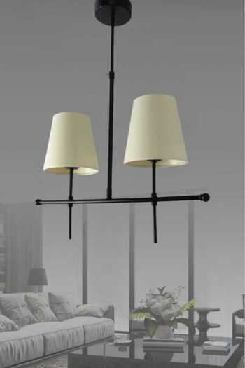 BSA LIGHTING HENNA Black Modern Chandelier - 2-Piece Row, Cream Lampshade (Conical)