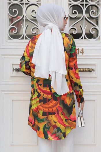 Neva Style Λάδι Πράσινο Hijab Τουνίκ 11694yy