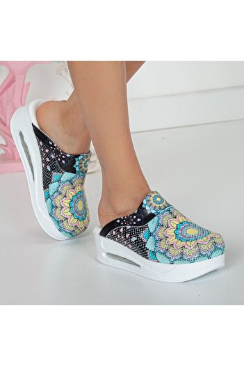 SABOTERLİK Tribal Patterned Wedge Heeled Orthopedic Hospital Nurse Women's Slippers 431