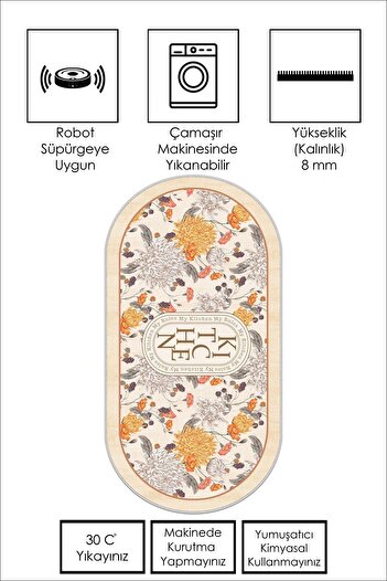 Confidence Home Makinede Yıkanabilir Kaymaz Taban Leke Tutmaz Bej Mutfak Halısı Mutfak Yolluk ve Balkon Halısı