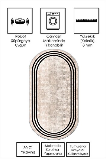 Confidence Home Makinede Yıkanabilir Kaymaz Taban Leke Tutmaz Bej Oval Mutfak Halısı Salon Halısı Ve Yolluk