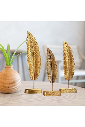 Bamyum Gold Feder Figuren, 3er-Set Feder Skulptur Modern Dekoartikel