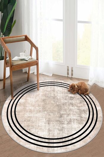 Confidence Home Makinede Yıkanabilir Kaymaz Taban Leke Tutmaz Bej Yuvarlak Mutfak Balkon Halısı Ve Salon Halısı