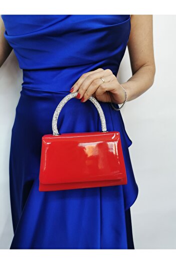NAZART Women's Patent Leather Red Evening Dress Clutch Chain Strap Hand Wedding Engagement Night Shoulder Bag