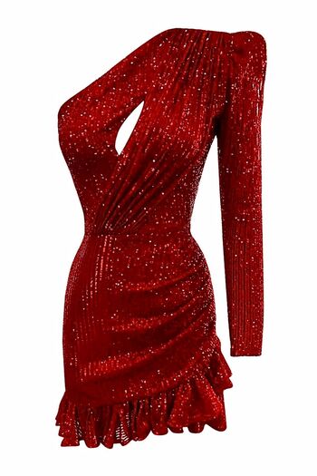 Gira official Red Sequined One Shoulder Dress