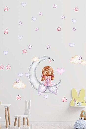 Kt Grup Little Fairy Hearts Clouds and Stars Girls' Room Wall Sticker Set