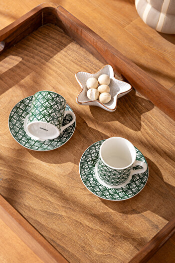 Emsan Overland New Bone 2 - 90 ml Green Personality Coffee Cup Set