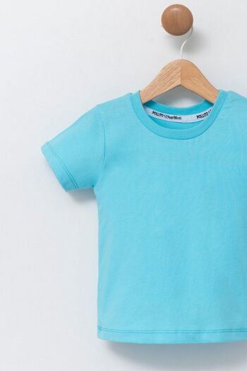 Pollito Children's Blue Crew Neck Basic T-shirt 100% Cotton