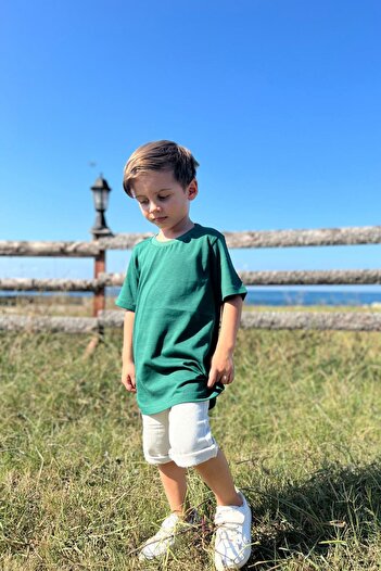 Pollito Children's Benetton Green Crew Neck Basic Plain T-shirt 100% Cotton