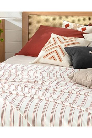 English Home Viscose Double Fine Lines Pique Coral - Dyed Thread