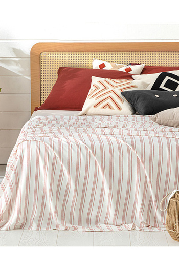 English Home Viscose Double Fine Lines Pique Coral - Dyed Thread