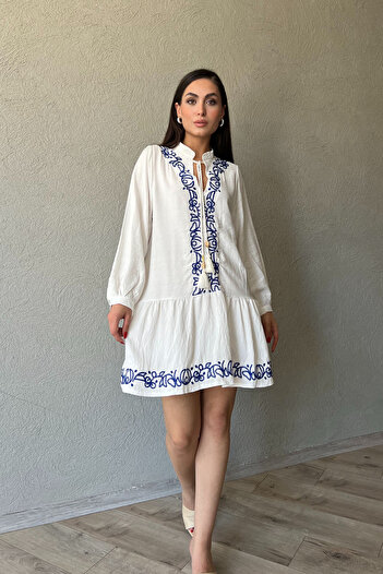 Seda Yalçın Atelier Rochie de in - Detaliu alb de broderie