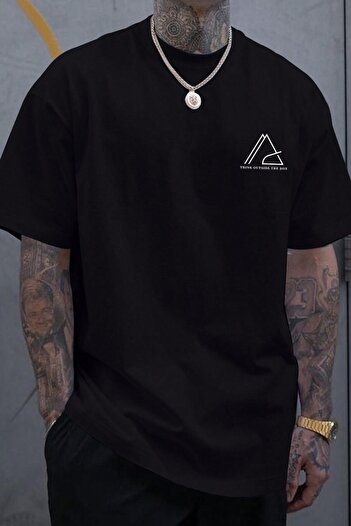 MODAGEN Μαύρο Triangle Printed Oversize Ανδρικό T-Shirt - Crew Neck