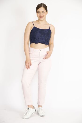Şans Women's Pink Large Size 5 Pocket Lycra Gabardine Fabric Trousers 65n36677