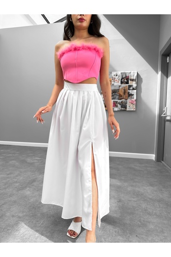 ESRAHELVACI Pleated White Waistband Skirt