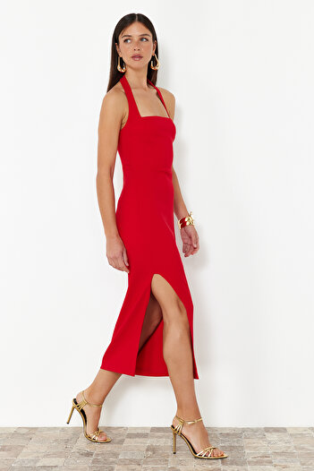 Trendyol Collection Red Body Fitted Woven Evening Dress Night Graduation Dress Tprss24El00136