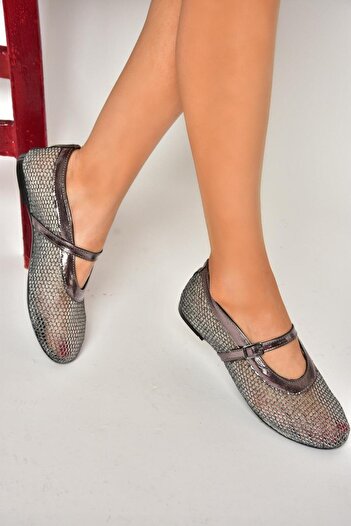Fox Shoes S476450215 Πλατινένια γυναικεία μπαλαράκια πλέγμα