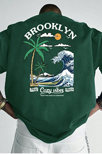 MODAGEN New Brooklyn Printed Men's Oversize T-Shirt - Nefti Green, Crew Neck