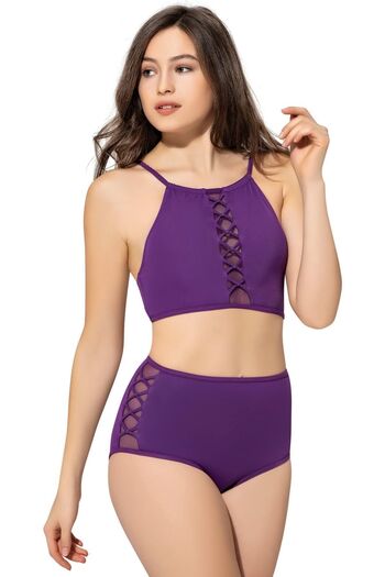 Argisa Tulle Laced High Waist Bikini 5021 Purple