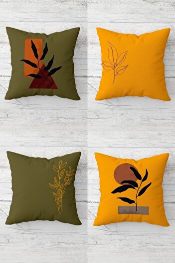 on the clouds Scandinavian Style Bohemian Leaf Pattern - Hidden Zippered Throw Pillow Cover Set (4pcs)