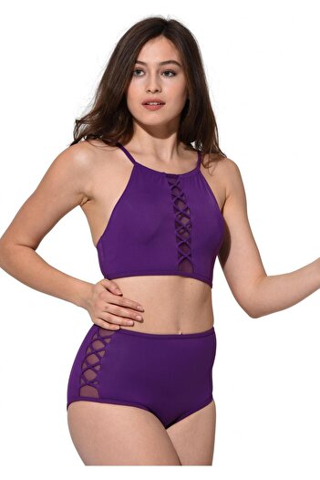 Argisa Tulle Laced High Waist Bikini 5021 Purple