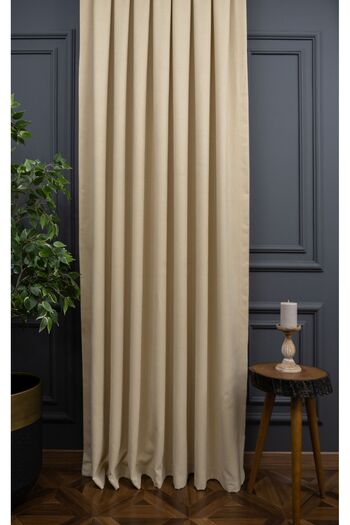 Evdepo Home Light Beige Solid Color Pleated Background Curtain, 1/3 Close Pleat, Single Wing