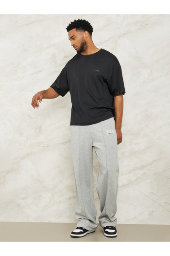 Styli Fleece Pintuck Wide Leg Jogger with Badge Detail