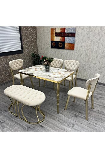 BY ORHAN GÜZEL AKUAMARİN 80-120 CK GOLD Mutfak Masası Takımları ,  Kişilik Benchli Mutfak Masası Takımı
