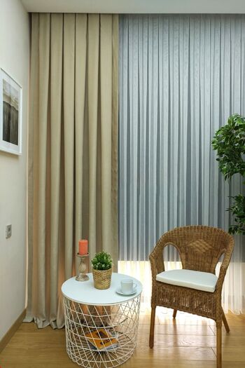 Evdepo Home Crown Beige Solid Color Soft Background Curtain, Pleatless Flat Planting, Extrafor Drawstring, Single Wing