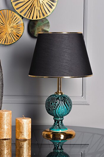 DEDE Sardes Table Lamp Lampshade Green Tiled Gold