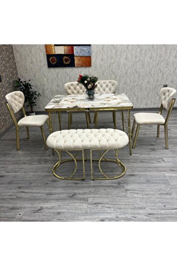 BY ORHAN GÜZEL AKUAMARİN 80-120 CK GOLD Mutfak Masası Takımları ,  Kişilik Benchli Mutfak Masası Takımı