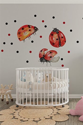 212shop Watercolor Effect Ladybug Decorative Kids Room Wall Decoration Sticker