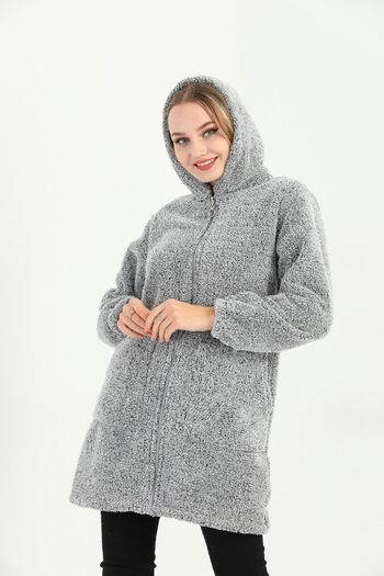 Kardelen Butik Ümraniye Ζακέτα Khaki Green Welsoft Long Fleece με φερμουάρ και κουκούλα