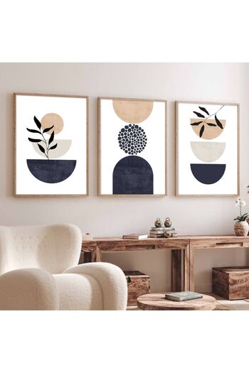 woodhomeworks Wooden Framed 3 Piece Abstract Painting Qmrc45