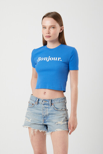 Mixray Bonjour Printed 1086 Women's Cotton Crop T-Shirt