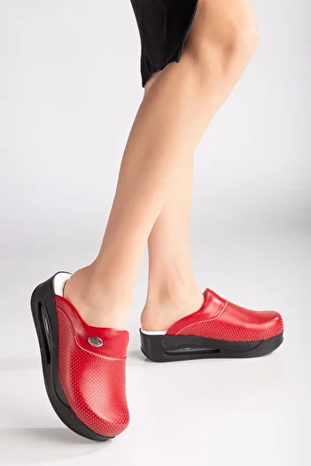 AREL MEDİKAL Wedge Heeled Orthopedic Hospital Nurse Women's Slippers Red Black