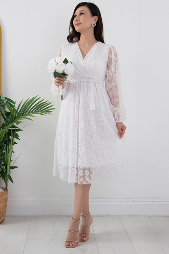 PULLIMM Flocked Cut Double Breasted Collar Dress - 2023-0087
