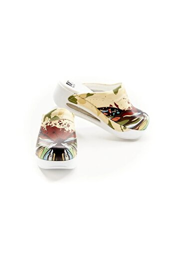 SABOTERLİK Patterned Air Sole Wedge Heeled Orthopedic Hospital Nurse Women's Slippers