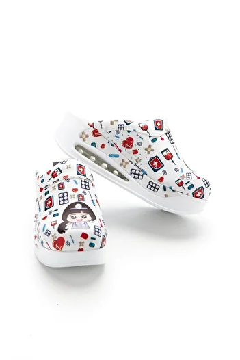 Zenith Sabo Patterned Air Sole Wedge Heeled Orthopedic Hospital Nurse Women's Slippers