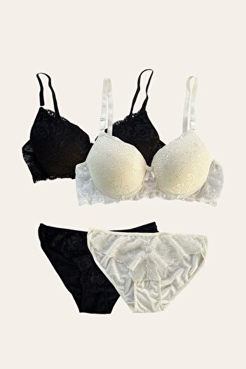 MODALADY Women's Black Ecru Padded Underwire Bra Set of 2