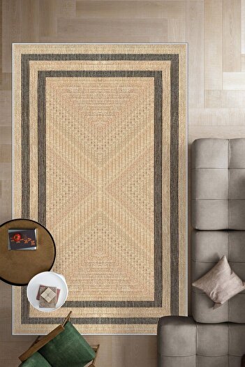 Confidence Home Makinede Yıkanabilir Kaymaz Taban Leke Tutmaz Bej Salon Halısı Mutfak Halısı ve Yolluk