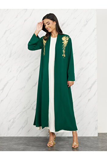 Styli Embroidered Regular Fit Maxi Kimono with Self Tie Up