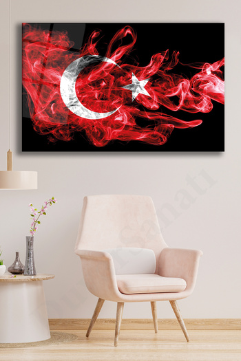 duvarsanatı Turkish Flag Horizontal Glass Painting, Modern Home Office Living Room Wall Decoration, Gift Painting