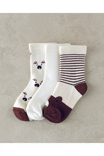 English Home Bear Ecru-Brown 3-Piece Children's Socks Set