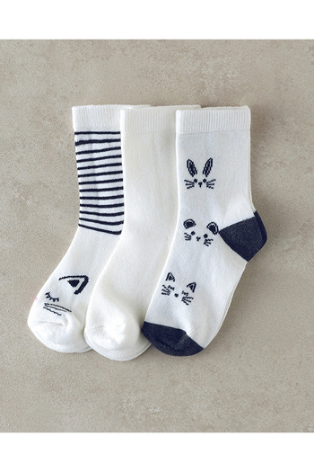 English Home Cat Black-White 3-Piece Children's Socks Set