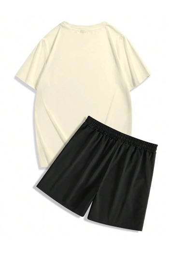 Hunors Sportswear & Company Los Angeles Printed Beige and Black Shorts T-shirt Set - Set of 2