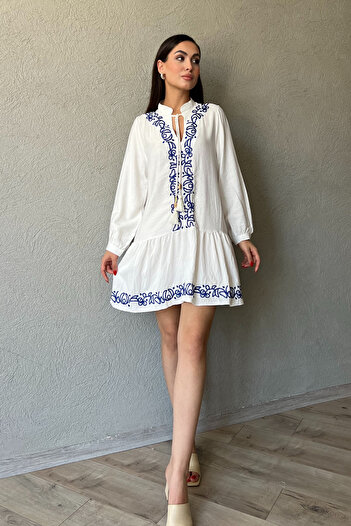 Seda Yalçın Atelier Rochie de in - Detaliu alb de broderie