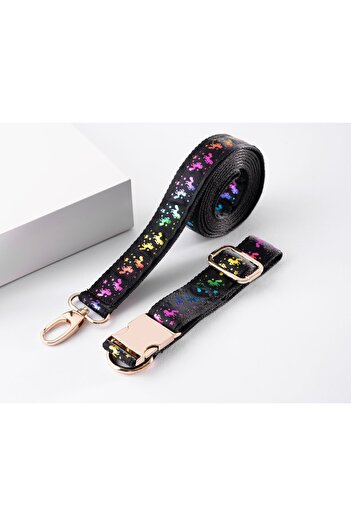Pawsim Adjustable Leash and Trip Strap with Unicorn Pattern - 2.5cm Width, Black Color
