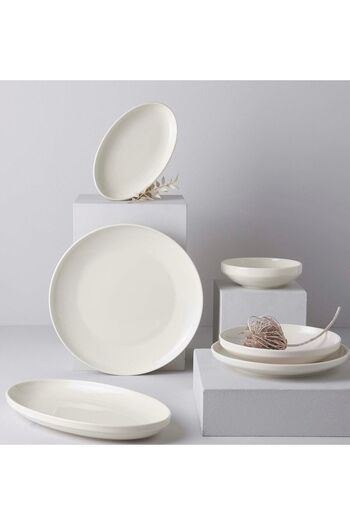 porselenden Modern Cream 20 cm 2-Piece Small Size Breakfast Boat Presentation Plate Presentation Serving Set